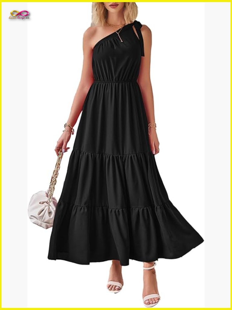 One Shoulder Maxi Dress Floral Boho Sleeveless Vacation Wedding Guest